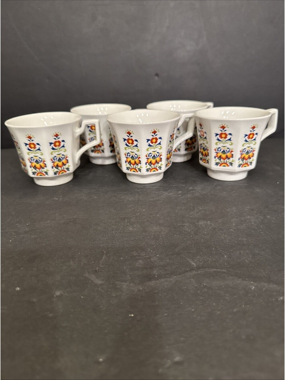 Johnson Brothers Ming (5) Cups Heritage Octagonal All Have Crazing